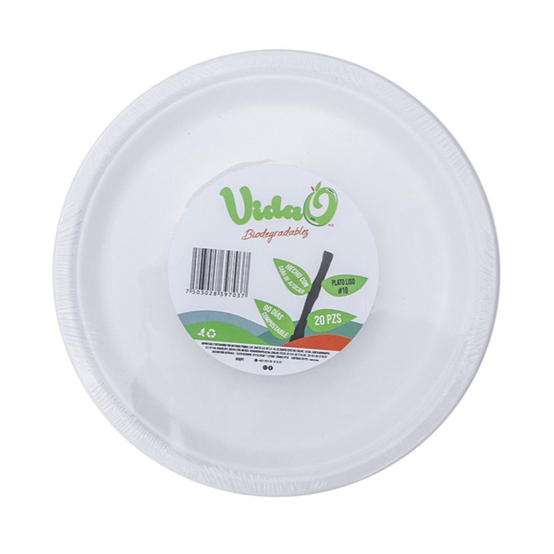 Plato 10' Liso Vida O Biodegradables 20 piezas